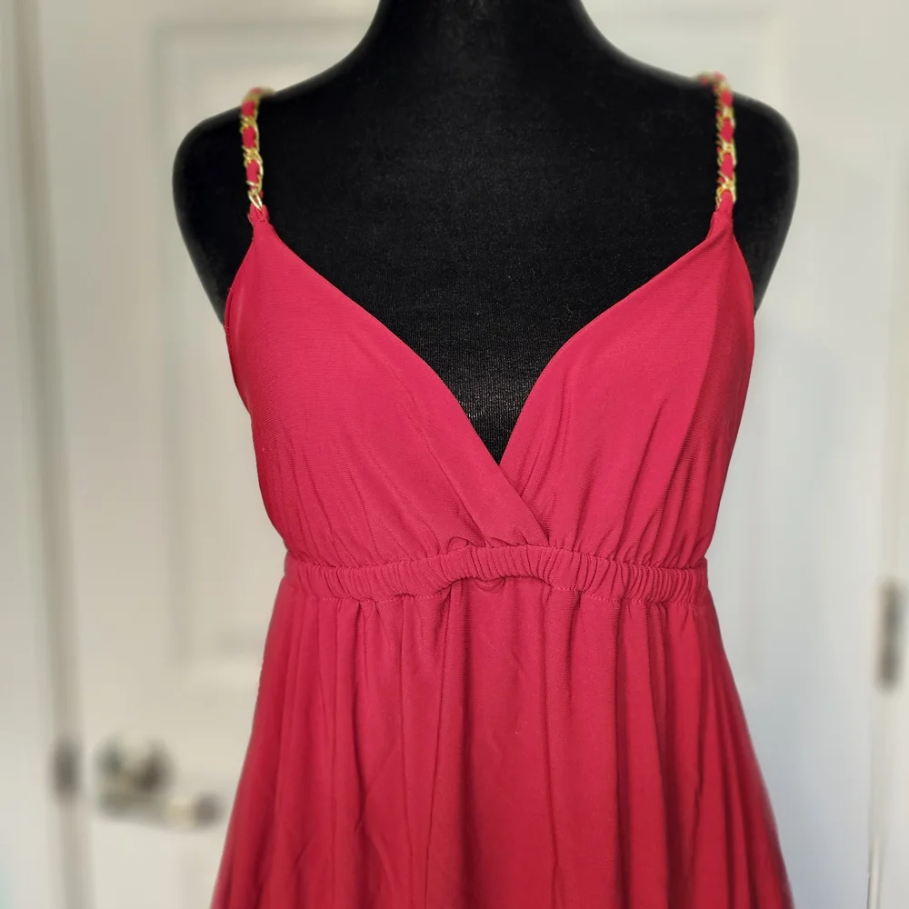 Forever 21 Y2K Red Mini Dress w/ Gold Chain Wrapped Straps Women's Sz M